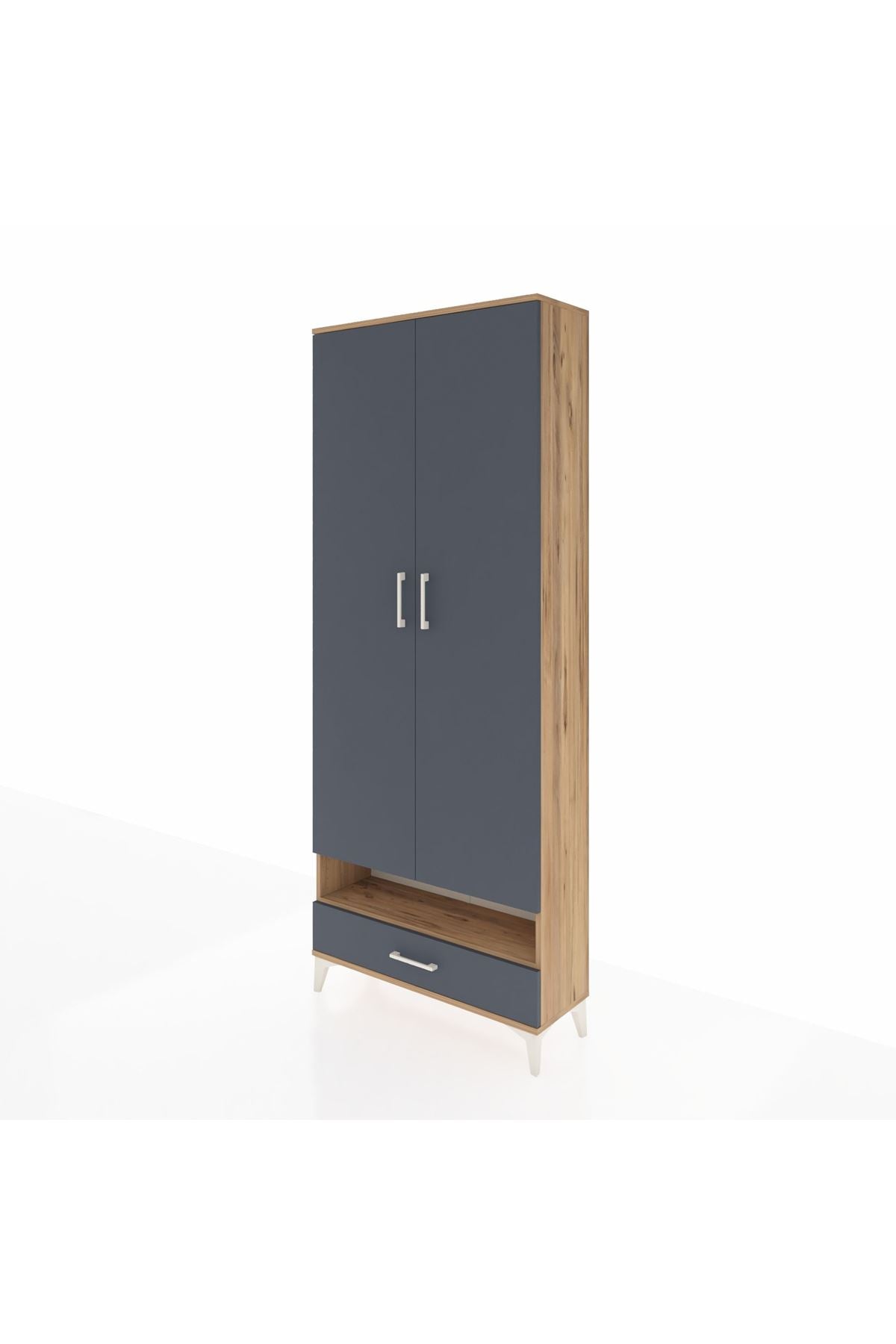 Arges Dolap 6 Raflı Tek Çekmeceli 2 Kapaklı 88x30x221 Çam-Antrasit