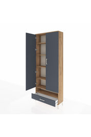 Arges Dolap 6 Raflı Tek Çekmeceli 2 Kapaklı 88x30x221 Çam-Antrasit