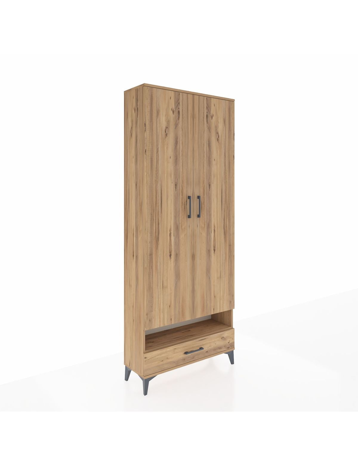 Arges Dolap 6 Raflı Tek Çekmeceli 2 Kapaklı 88x30x221 Çam-Çam