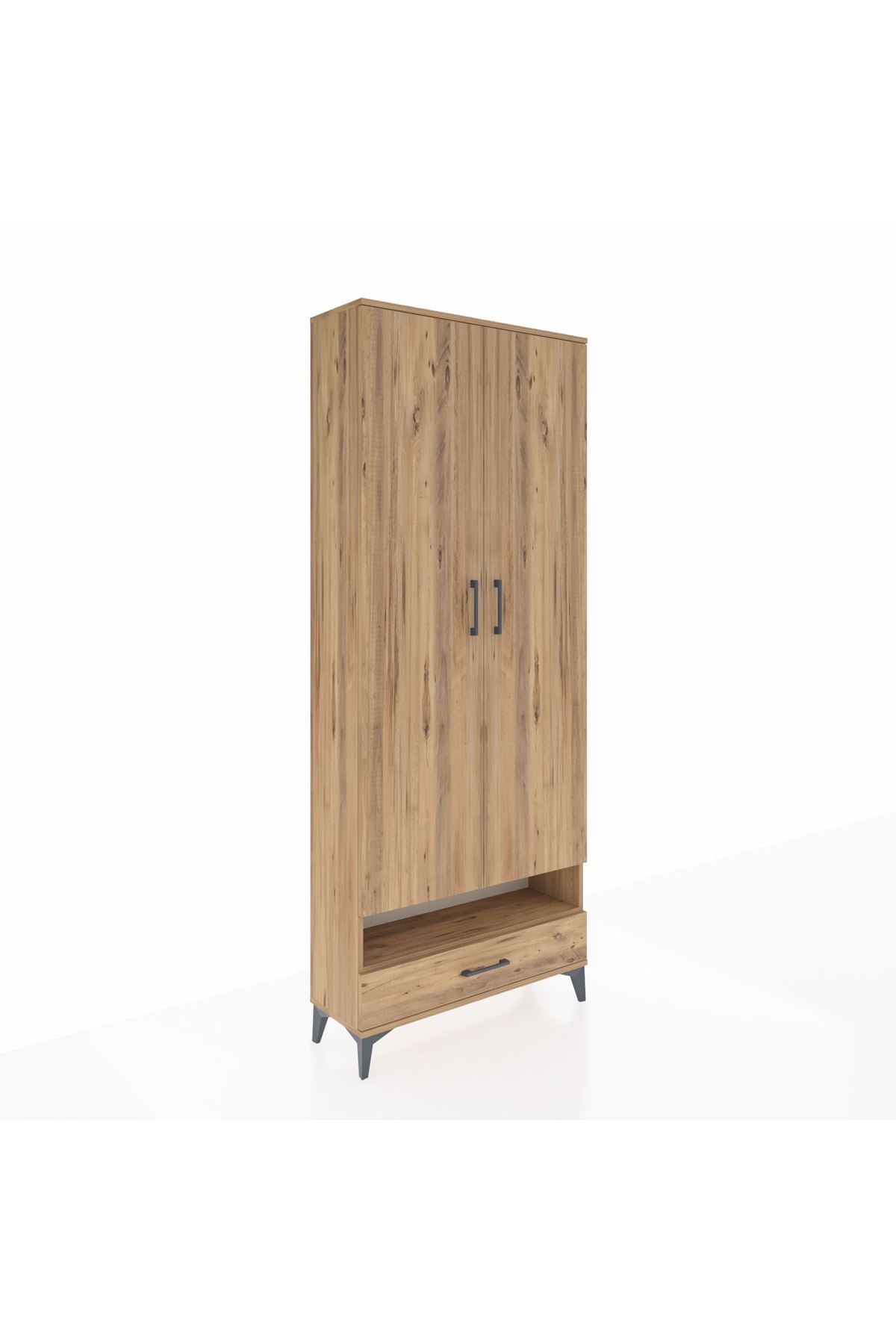 Arges Dolap 6 Raflı Tek Çekmeceli 2 Kapaklı 88x30x221 Çam-Çam