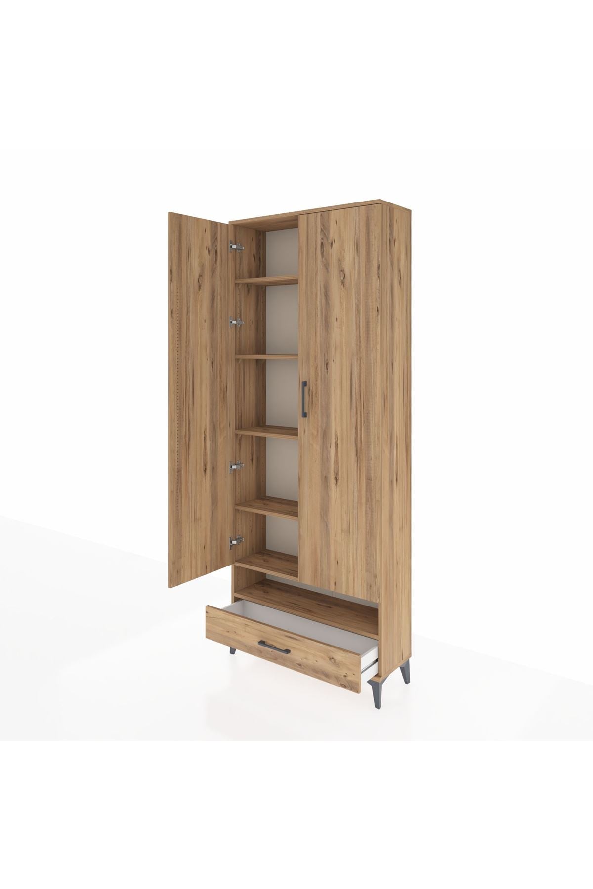 Arges Dolap 6 Raflı Tek Çekmeceli 2 Kapaklı 88x30x221 Çam-Çam