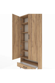 Arges Dolap 6 Raflı Tek Çekmeceli 2 Kapaklı 88x30x221 Çam-Çam