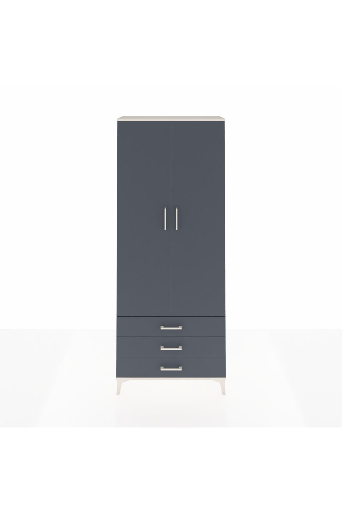 Arges Dolap 2 Raflı 3 Çekmeceli Tek Askılı 88x30x221 Aytaşı-Antrasit