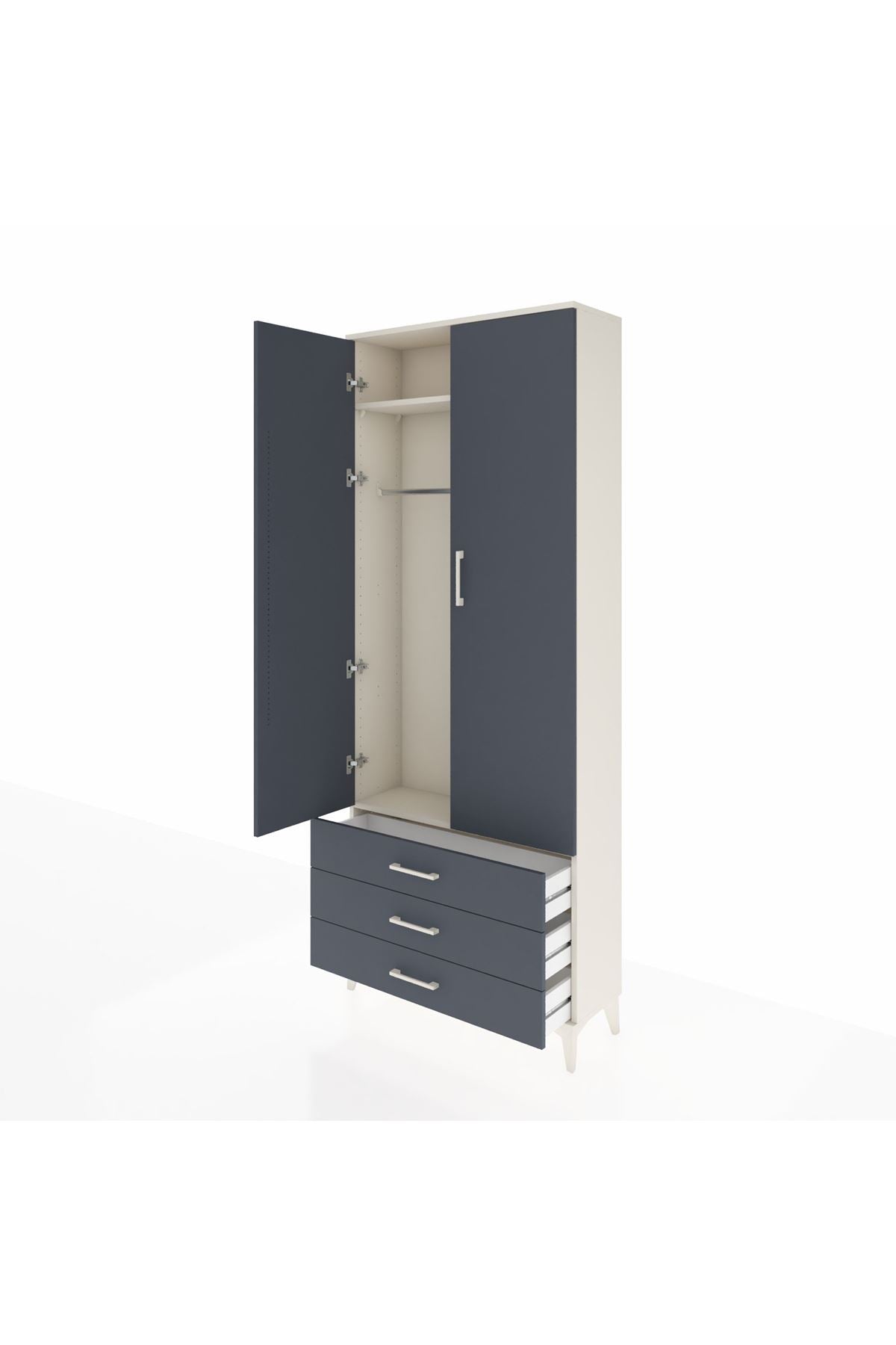 Arges Dolap 2 Raflı 3 Çekmeceli Tek Askılı 88x30x221 Aytaşı-Antrasit