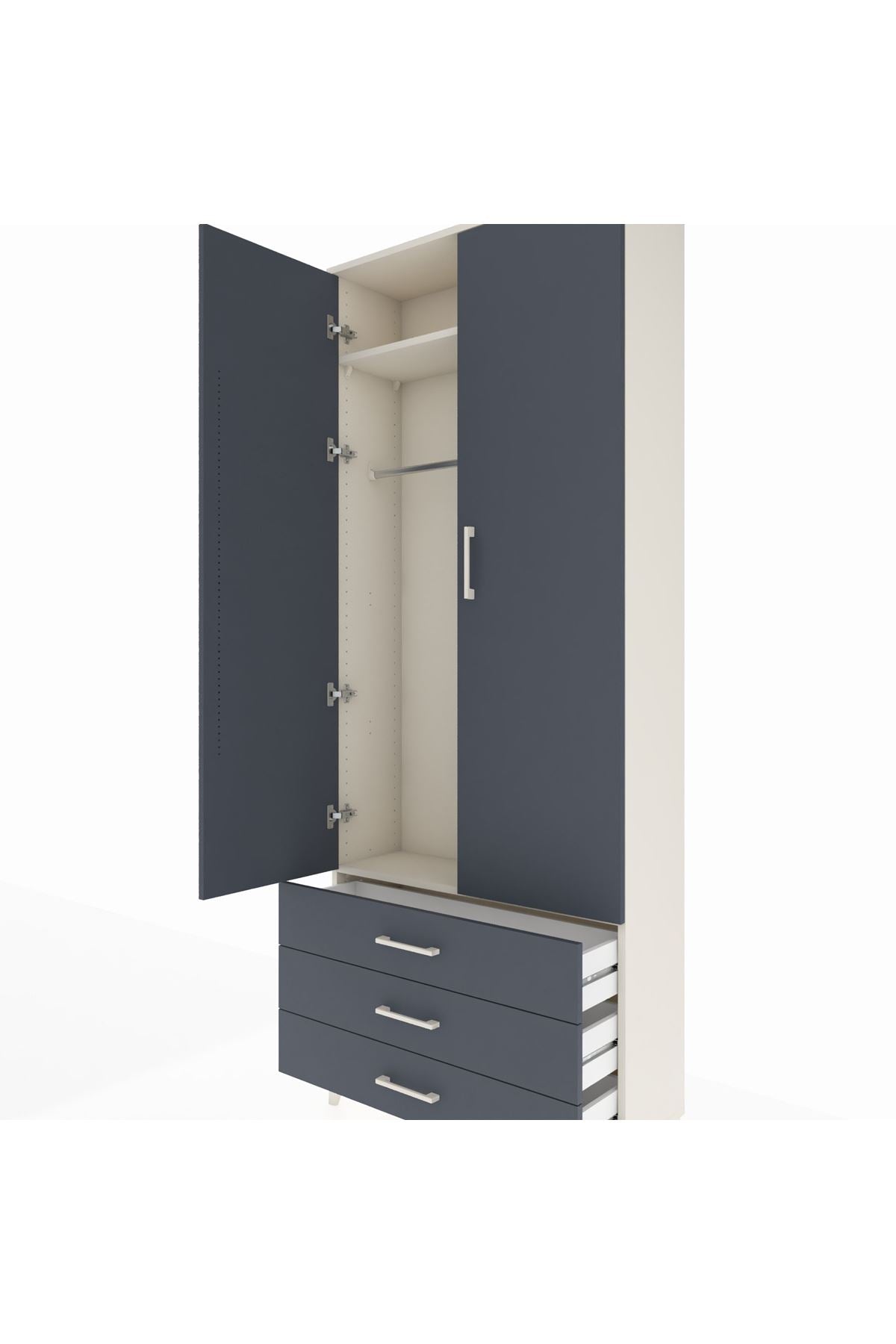 Arges Dolap 2 Raflı 3 Çekmeceli Tek Askılı 88x30x221 Aytaşı-Antrasit