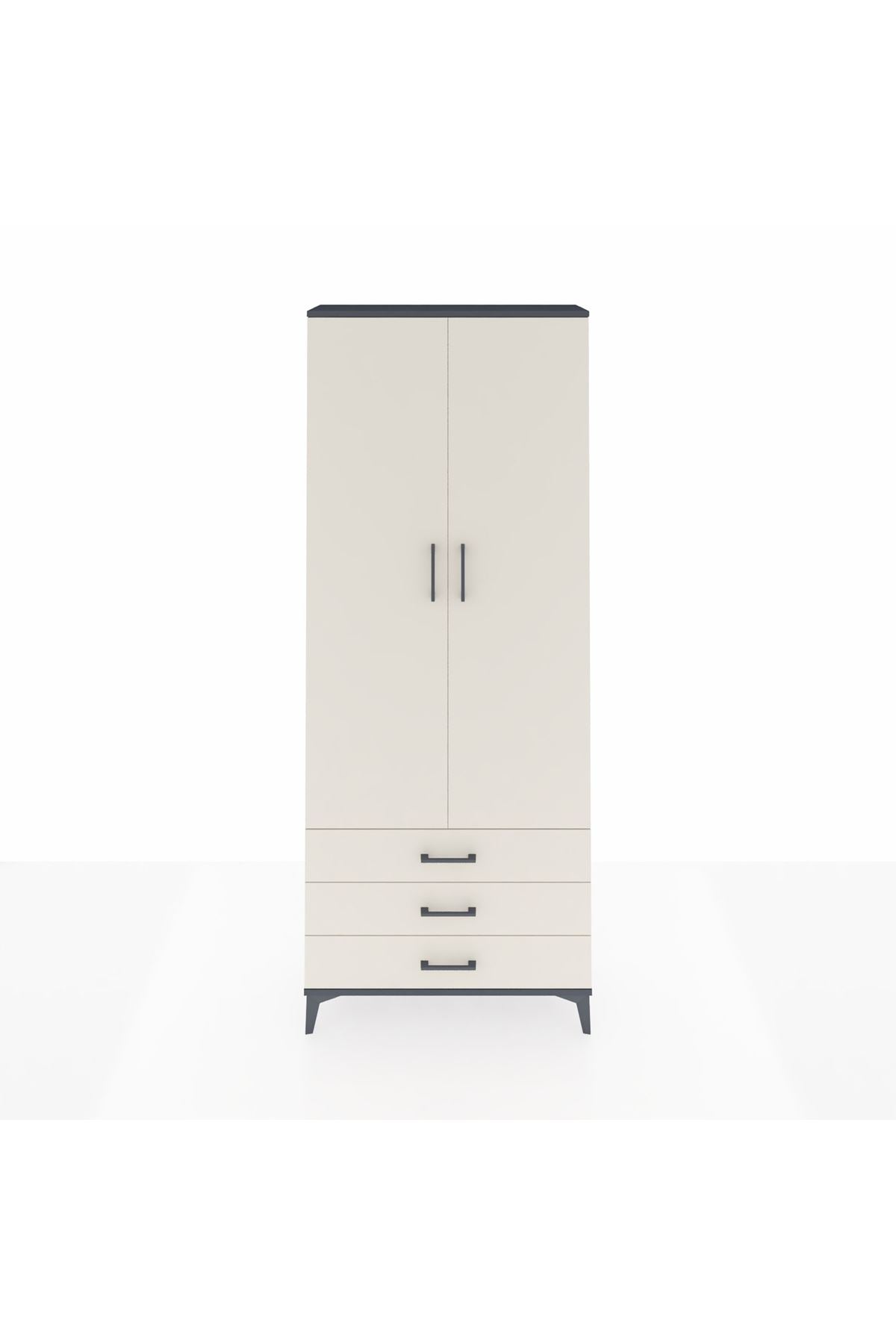 Arges Dolap 2 Raflı 3 Çekmeceli Tek Askılı 88x30x221 Antrasit-Aytaşı