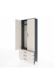 Arges Dolap 2 Raflı 3 Çekmeceli Tek Askılı 88x30x221 Antrasit-Aytaşı