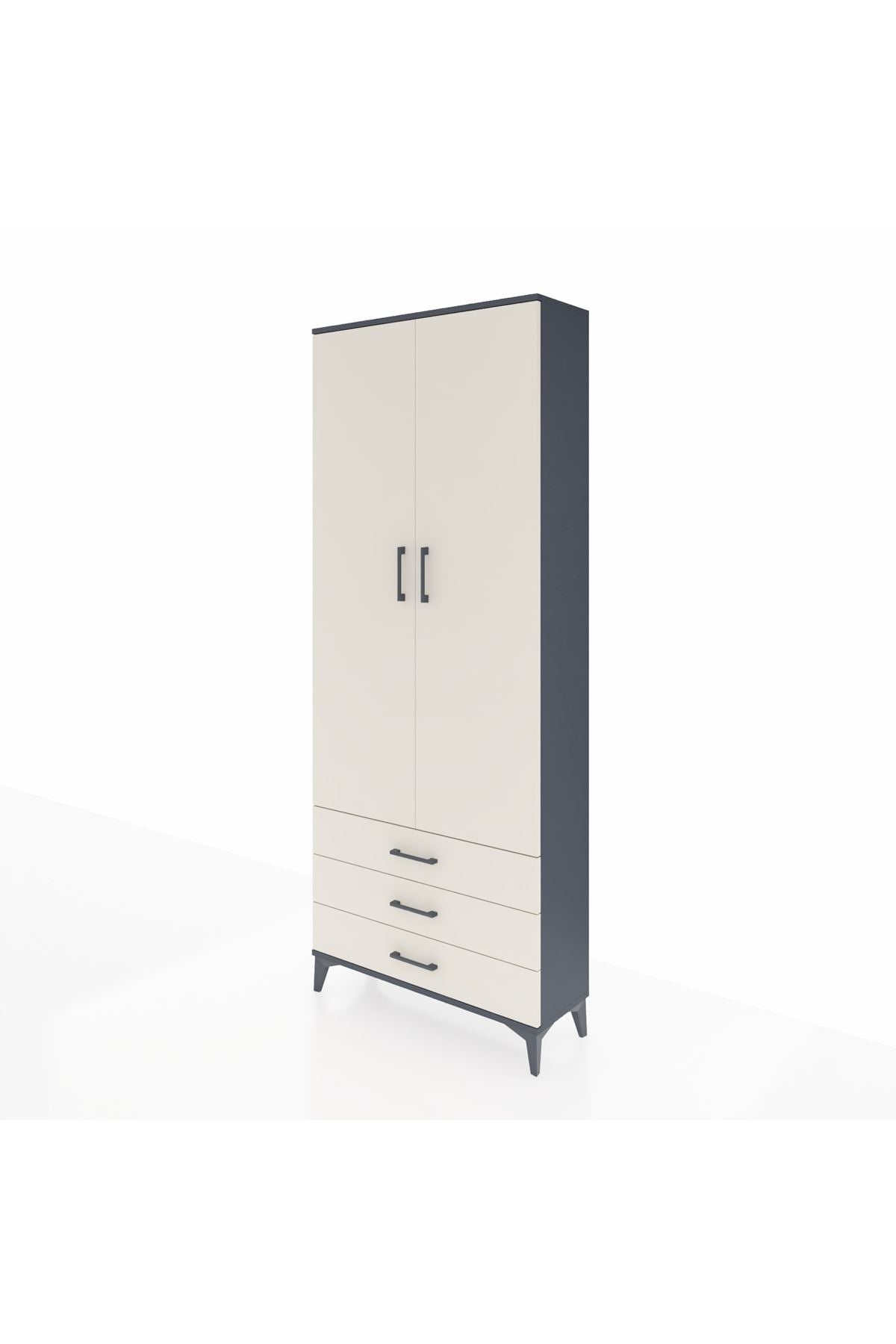 Arges Dolap 2 Raflı 3 Çekmeceli Tek Askılı 88x30x221 Antrasit-Aytaşı