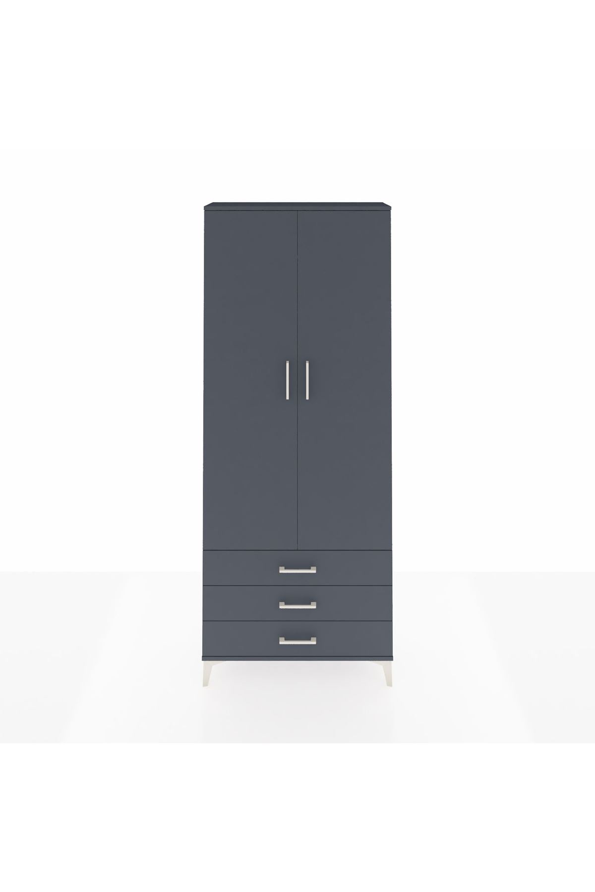 Arges Dolap 2 Raflı 3 Çekmeceli Tek Askılı 88x30x221 Antrasit-Antrasit