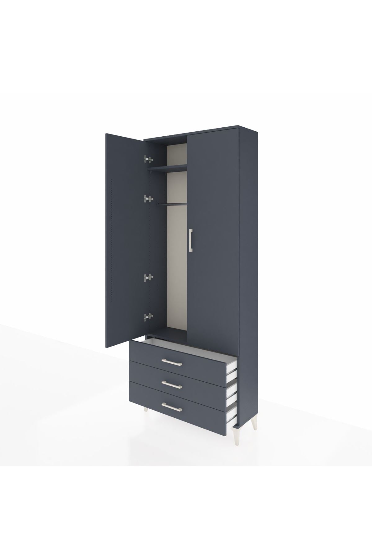 Arges Dolap 2 Raflı 3 Çekmeceli Tek Askılı 88x30x221 Antrasit-Antrasit