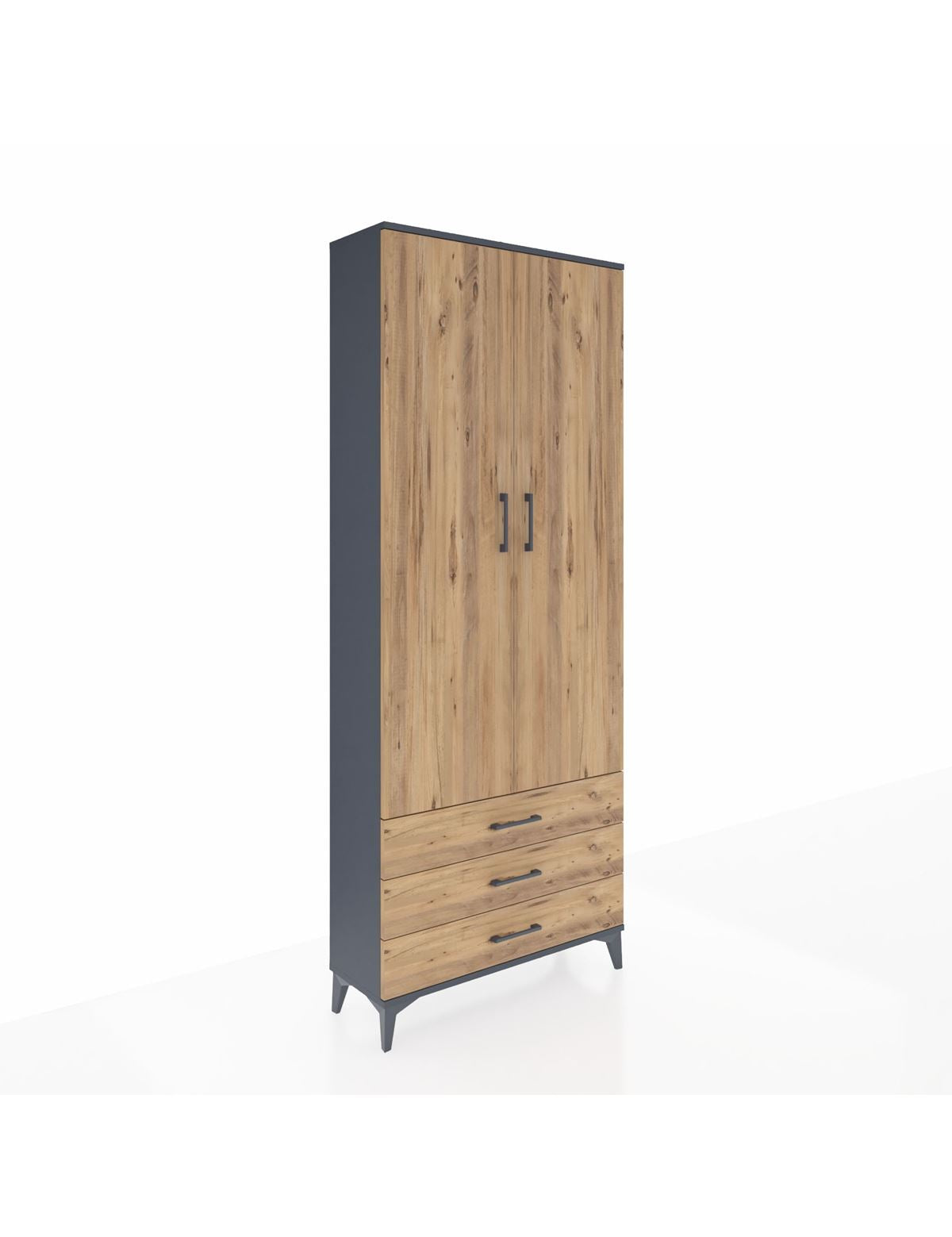 Arges Dolap 2 Raflı 3 Çekmeceli Tek Askılı 88x30x221 Antrasit-Çam