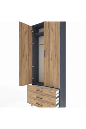 Arges Dolap 2 Raflı 3 Çekmeceli Tek Askılı 88x30x221 Antrasit-Çam