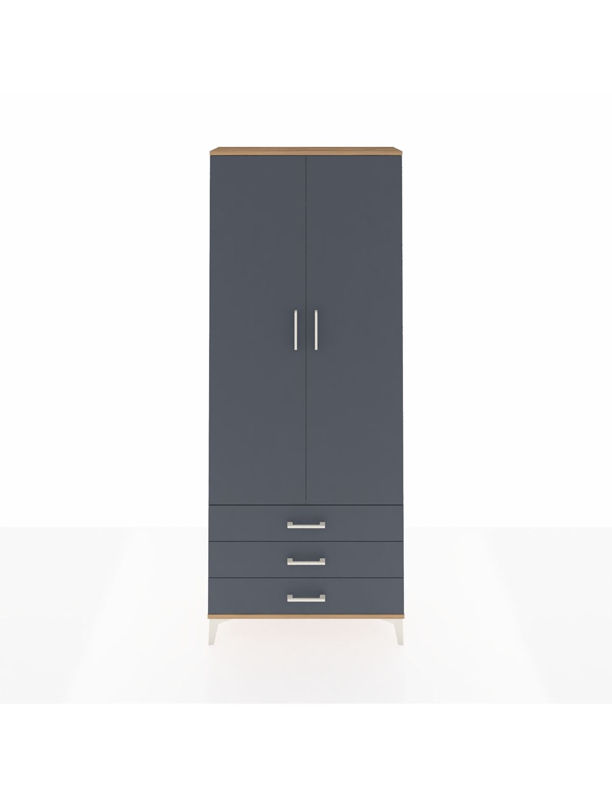 Arges Dolap 2 Raflı 3 Çekmeceli Tek Askılı 88x30x221 Çam-Antrasit