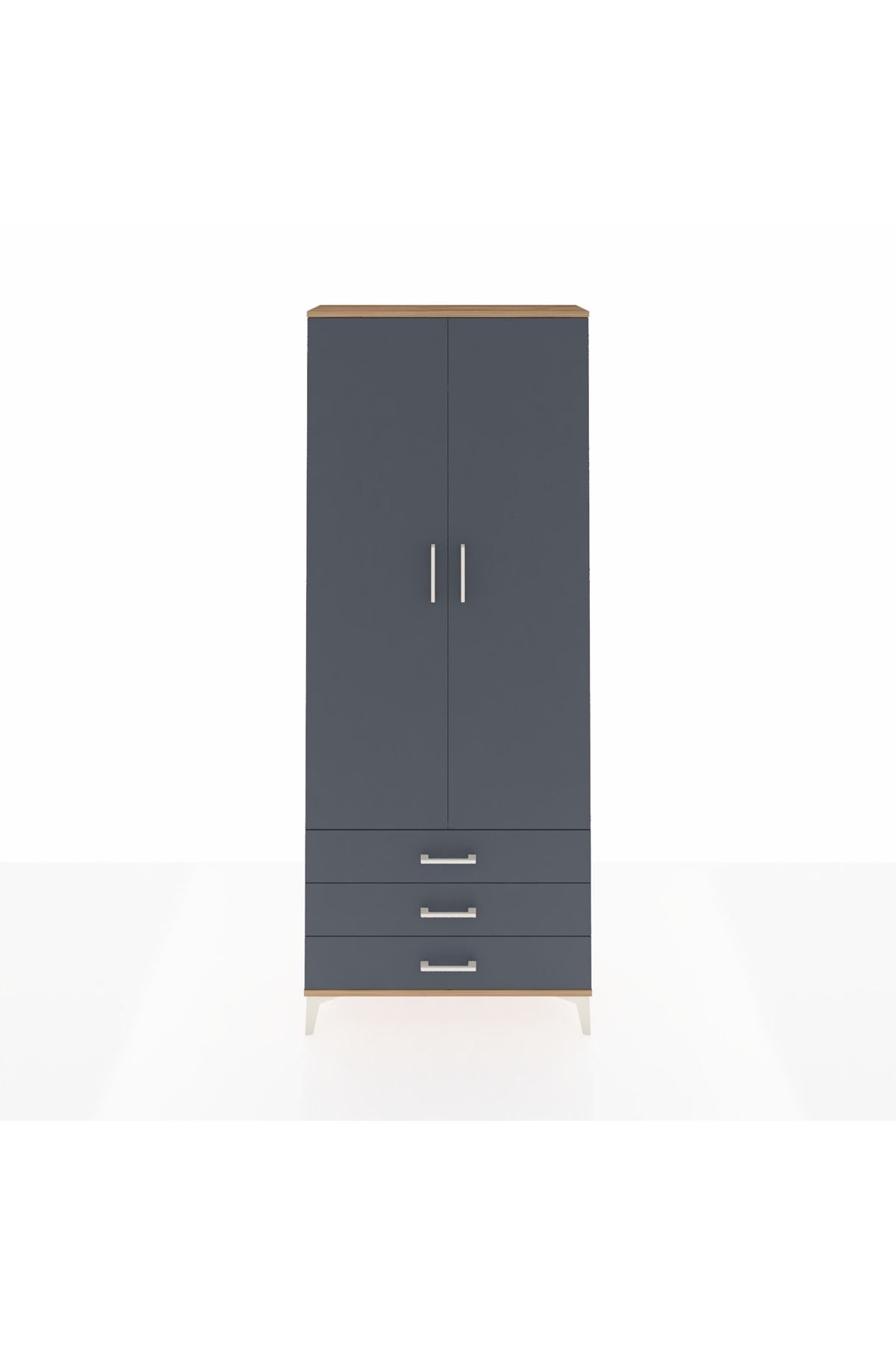 Arges Dolap 2 Raflı 3 Çekmeceli Tek Askılı 88x30x221 Çam-Antrasit