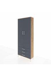 Arges Dolap 2 Raflı 3 Çekmeceli Tek Askılı 88x30x221 Çam-Antrasit
