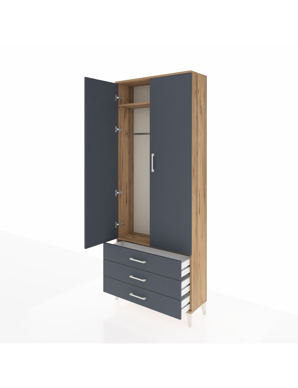 Arges Dolap 2 Raflı 3 Çekmeceli Tek Askılı 88x30x221 - S30M019V8A