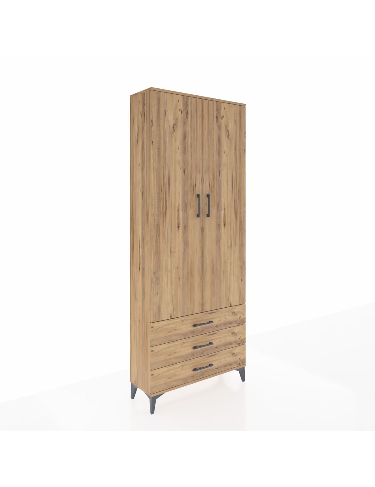 Arges Dolap 2 Raflı 3 Çekmeceli Tek Askılı 88x30x221 Çam-Çam