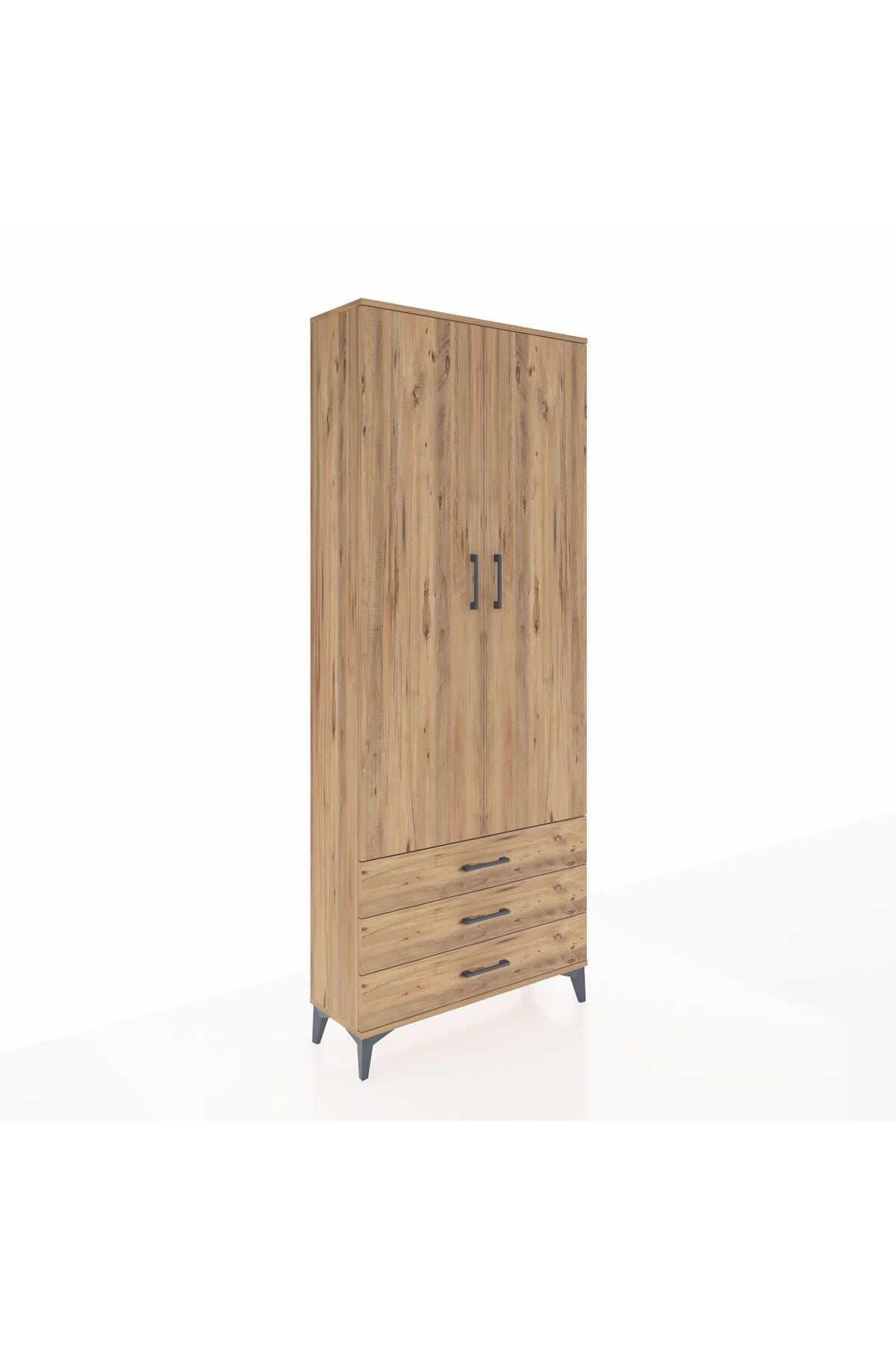 Arges Dolap 2 Raflı 3 Çekmeceli Tek Askılı 88x30x221 Çam-Çam