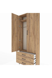 Arges Dolap 2 Raflı 3 Çekmeceli Tek Askılı 88x30x221 Çam-Çam