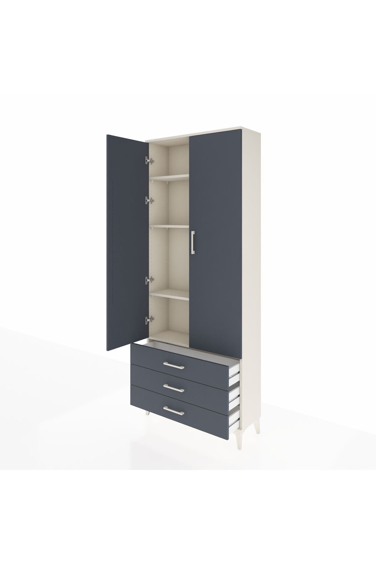 Arges Dolap 4 Raflı 3 Çekmeceli 2 Kapaklı 88x30x221 Aytaşı-Antrasit