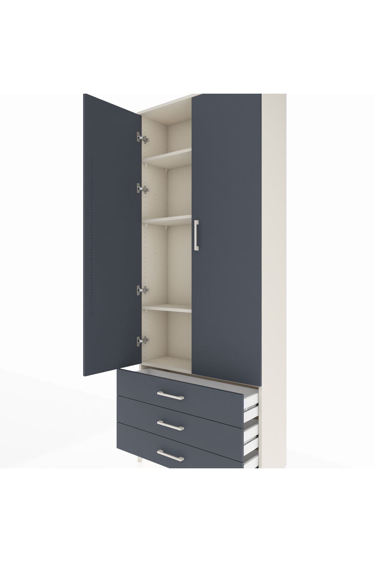 Arges Dolap 4 Raflı 3 Çekmeceli 2 Kapaklı 88x30x221 Aytaşı-Antrasit