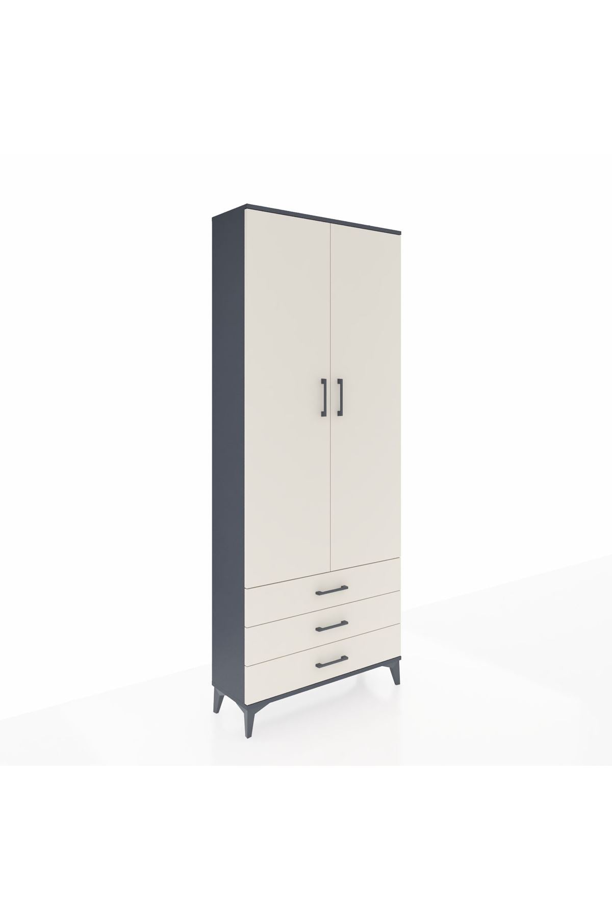 Arges Dolap 4 Raflı 3 Çekmeceli 2 Kapaklı 88x30x221 Antrasit-Aytaşı