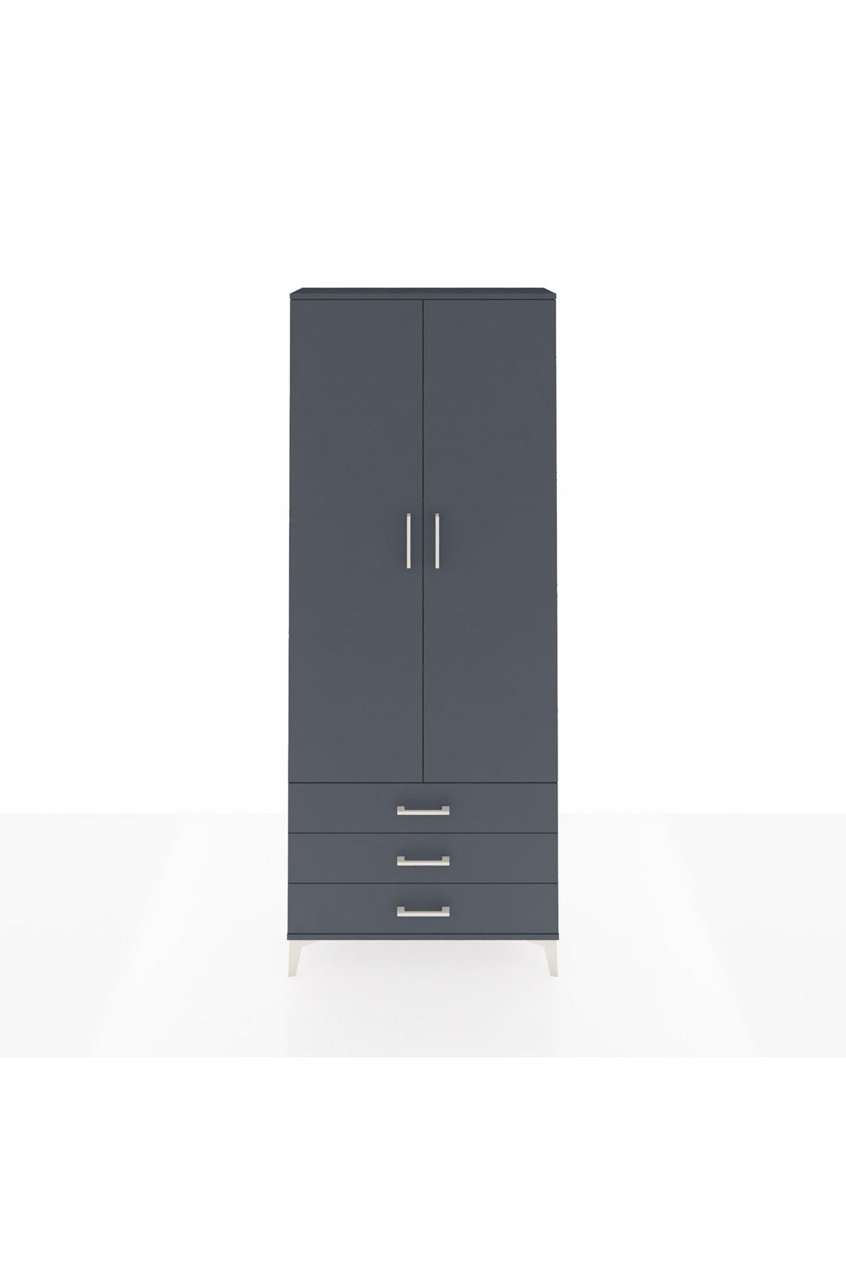 Arges Dolap 4 Raflı 3 Çekmeceli 2 Kapaklı 88x30x221 Antrasit-Antrasit