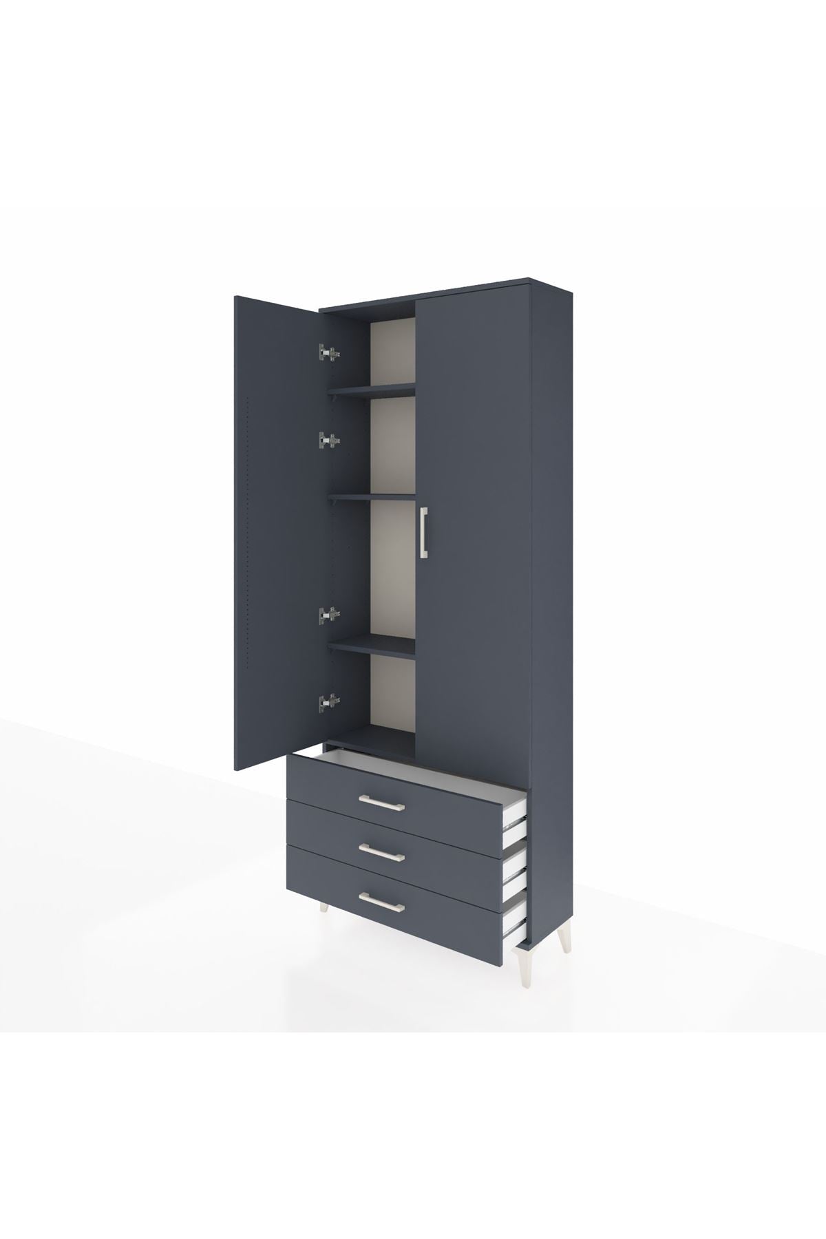 Arges Dolap 4 Raflı 3 Çekmeceli 2 Kapaklı 88x30x221 Antrasit-Antrasit