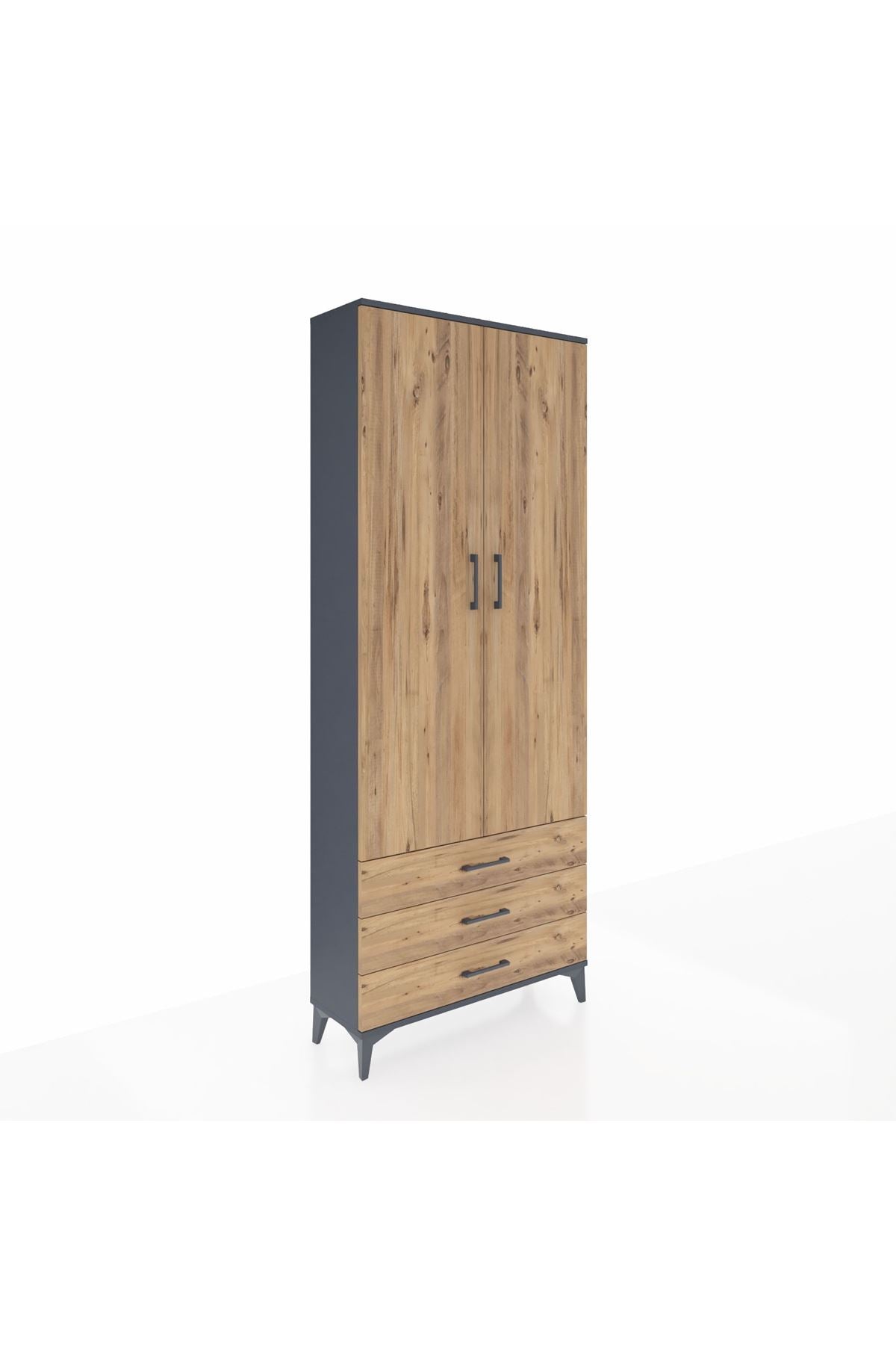 Arges Dolap 4 Raflı 3 Çekmeceli 2 Kapaklı 88x30x221 Antrasit-Çam