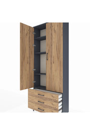 Arges Dolap 4 Raflı 3 Çekmeceli 2 Kapaklı 88x30x221 Antrasit-Çam