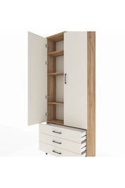 Arges Dolap 4 Raflı 3 Çekmeceli 2 Kapaklı 88x30x221 Çam-Aytaşı