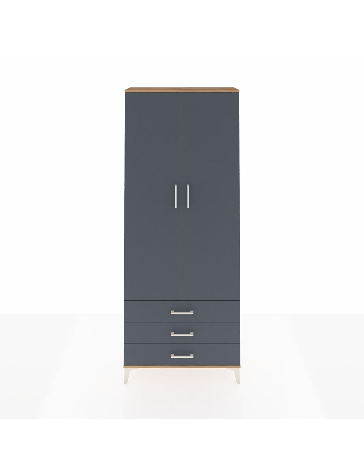 Arges Dolap 4 Raflı 3 Çekmeceli 2 Kapaklı 88x30x221 Çam-Antrasit