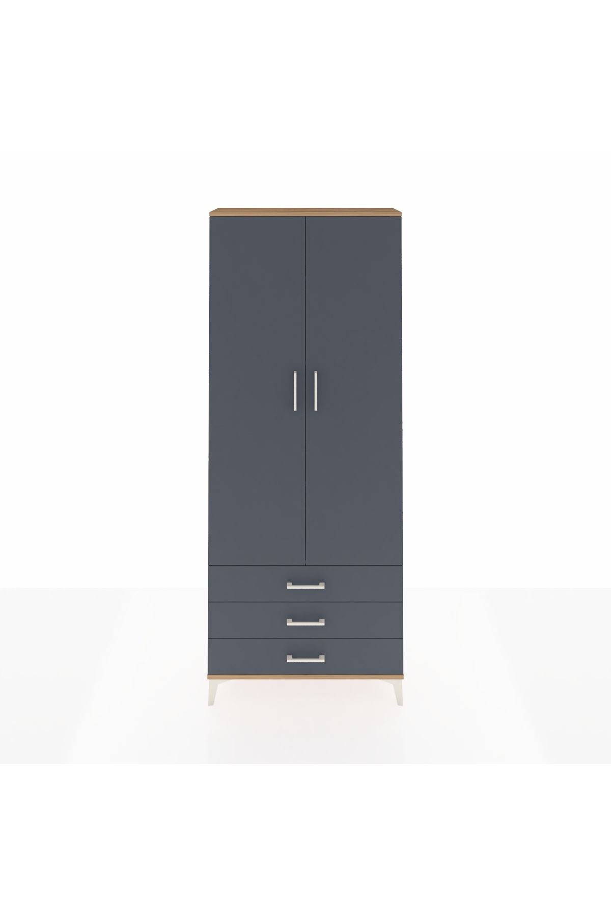 Arges Dolap 4 Raflı 3 Çekmeceli 2 Kapaklı 88x30x221 Çam-Antrasit