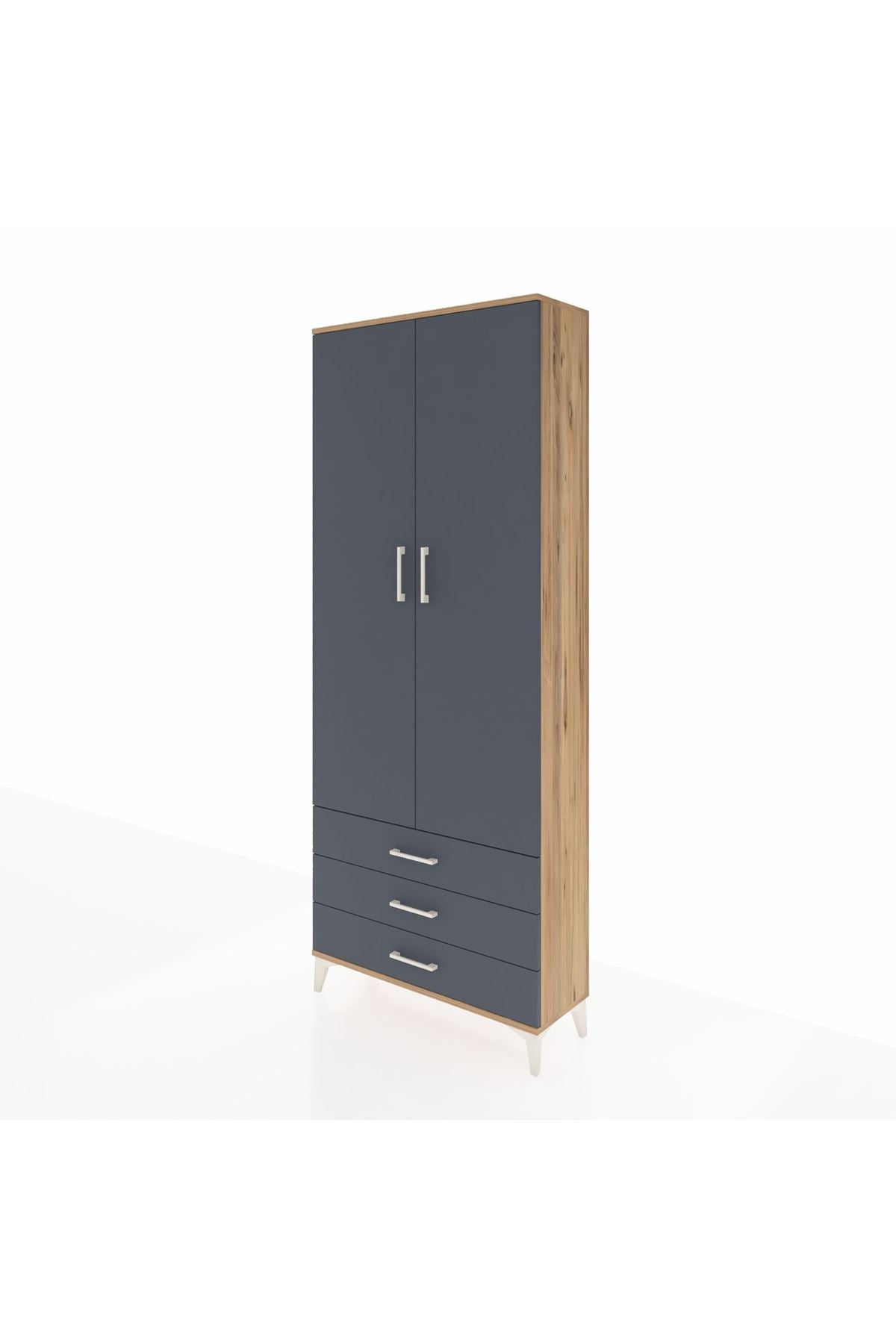 Arges Dolap 4 Raflı 3 Çekmeceli 2 Kapaklı 88x30x221 Çam-Antrasit