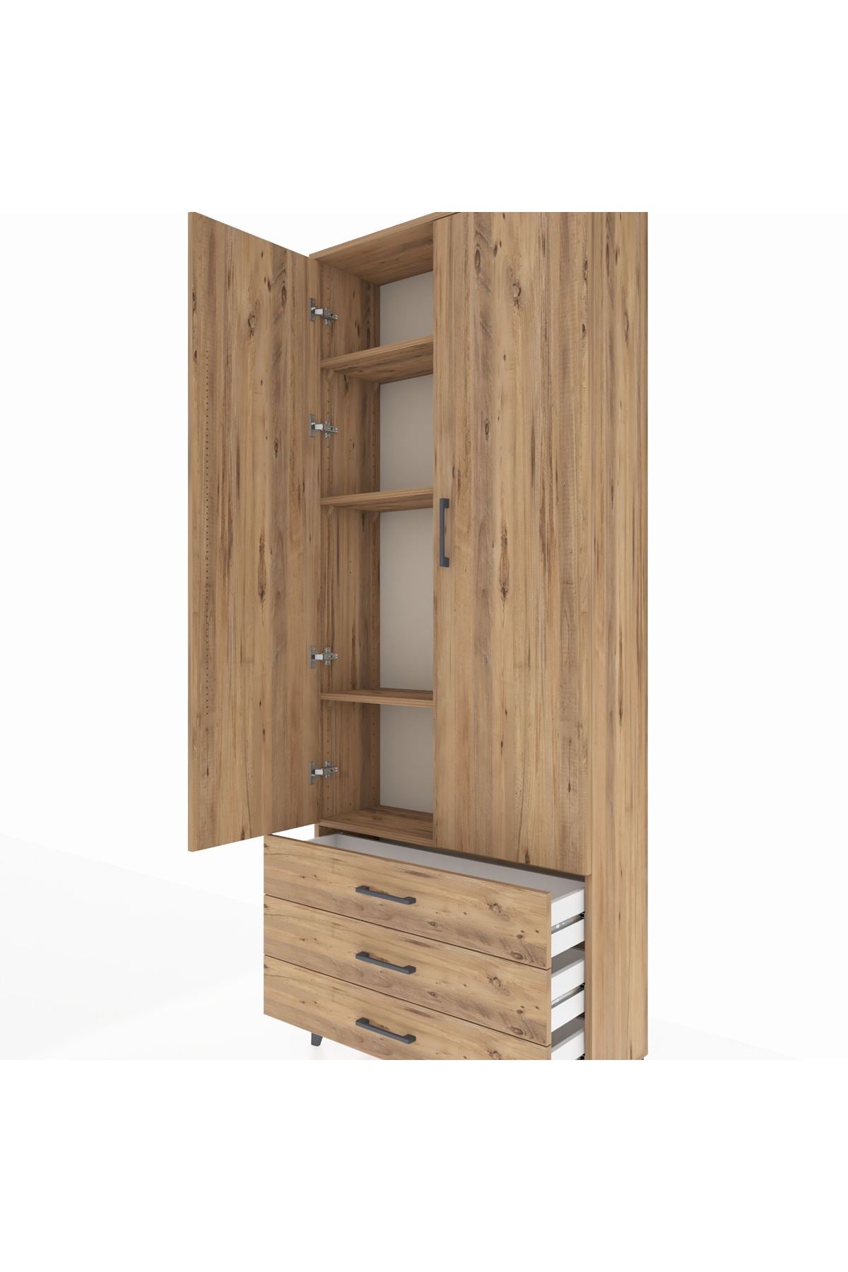 Arges Dolap 4 Raflı 3 Çekmeceli 2 Kapaklı 88x30x221 Çam-Çam