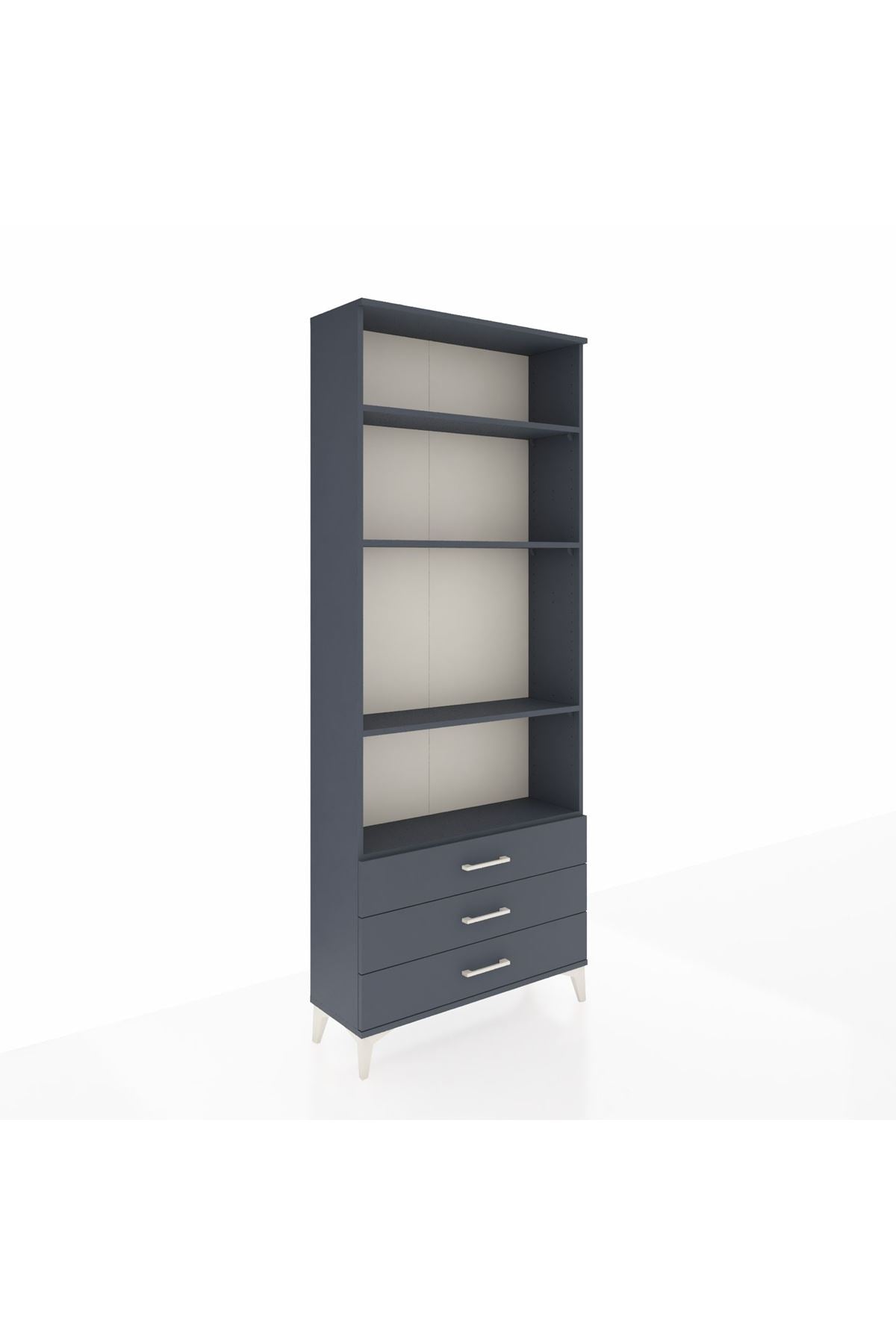 Arges Dolap 4 Raflı 3 Çekmeceli 88x30x221 Antrasit-Antrasit