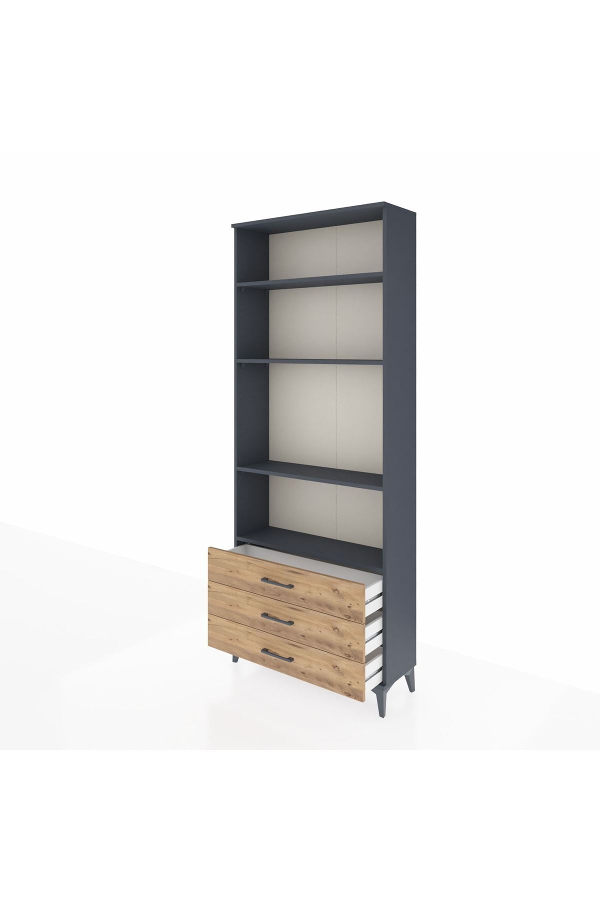 Arges Dolap 4 Raflı 3 Çekmeceli 88x30x221 Antrasit-Çam