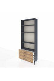 Arges Dolap 4 Raflı 3 Çekmeceli 88x30x221 Antrasit-Çam