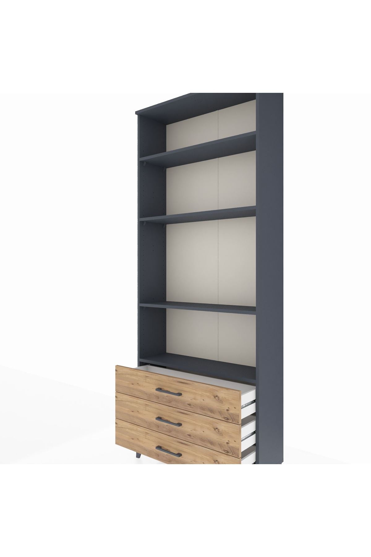 Arges Dolap 4 Raflı 3 Çekmeceli 88x30x221 Antrasit-Çam