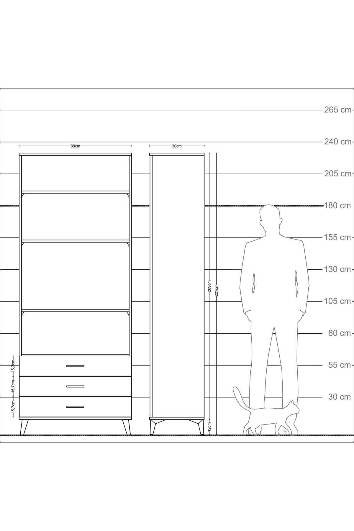 Arges Dolap 4 Raflı 3 Çekmeceli 88x30x221 Çam-Aytaşı
