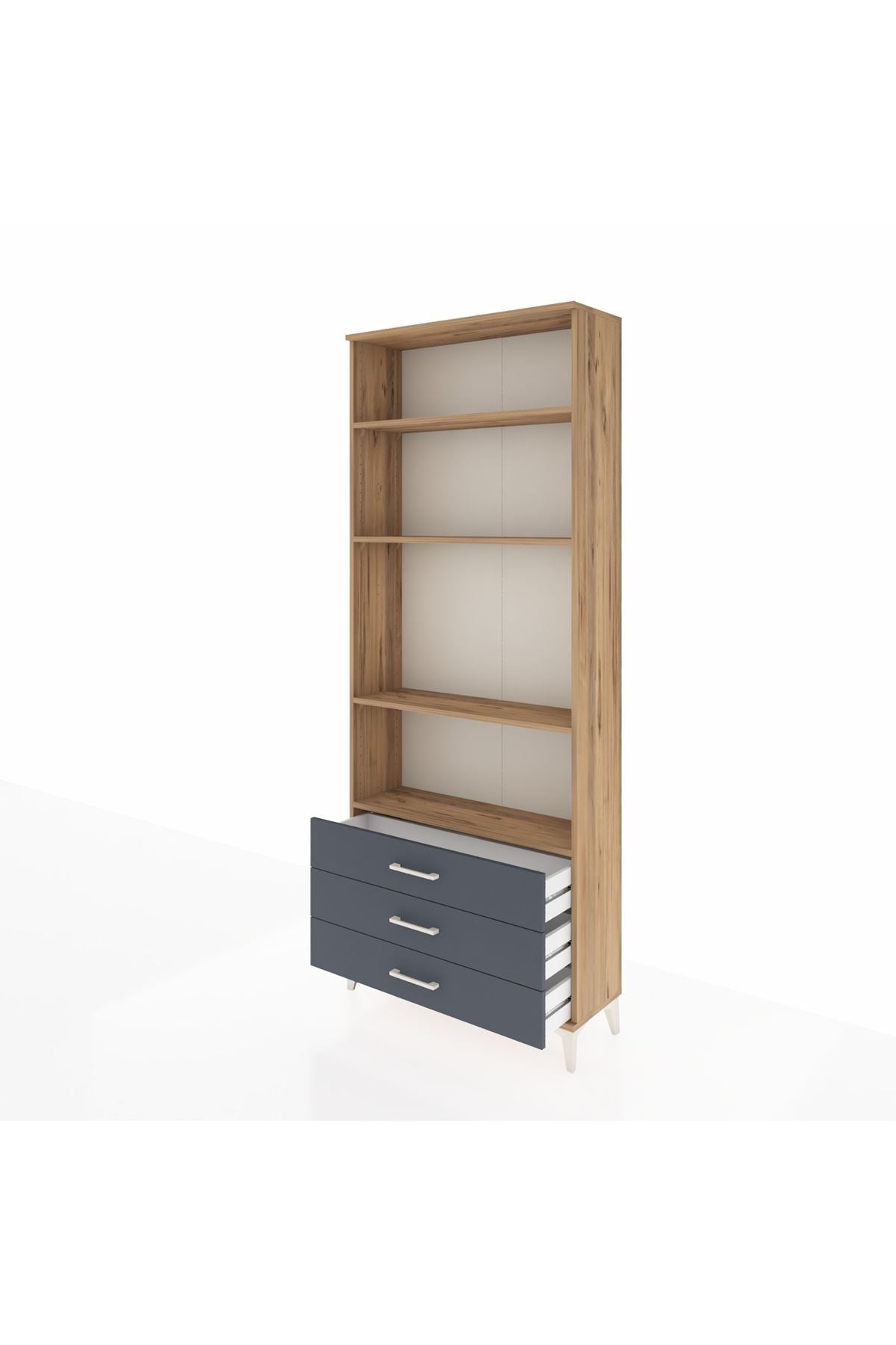 Arges Dolap 4 Raflı 3 Çekmeceli 88x30x221 Çam-Antrasit