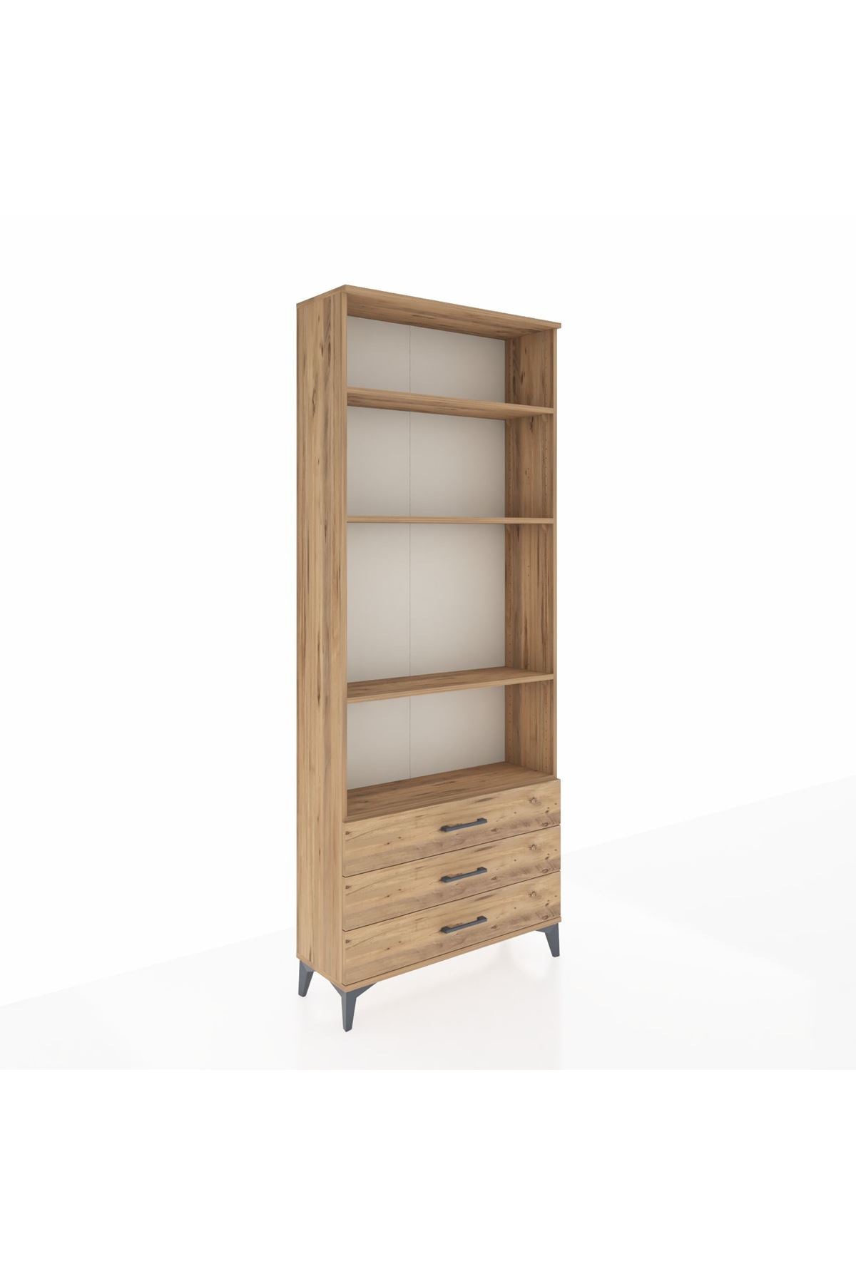 Arges Dolap 4 Raflı 3 Çekmeceli 88x30x221 Çam-Çam