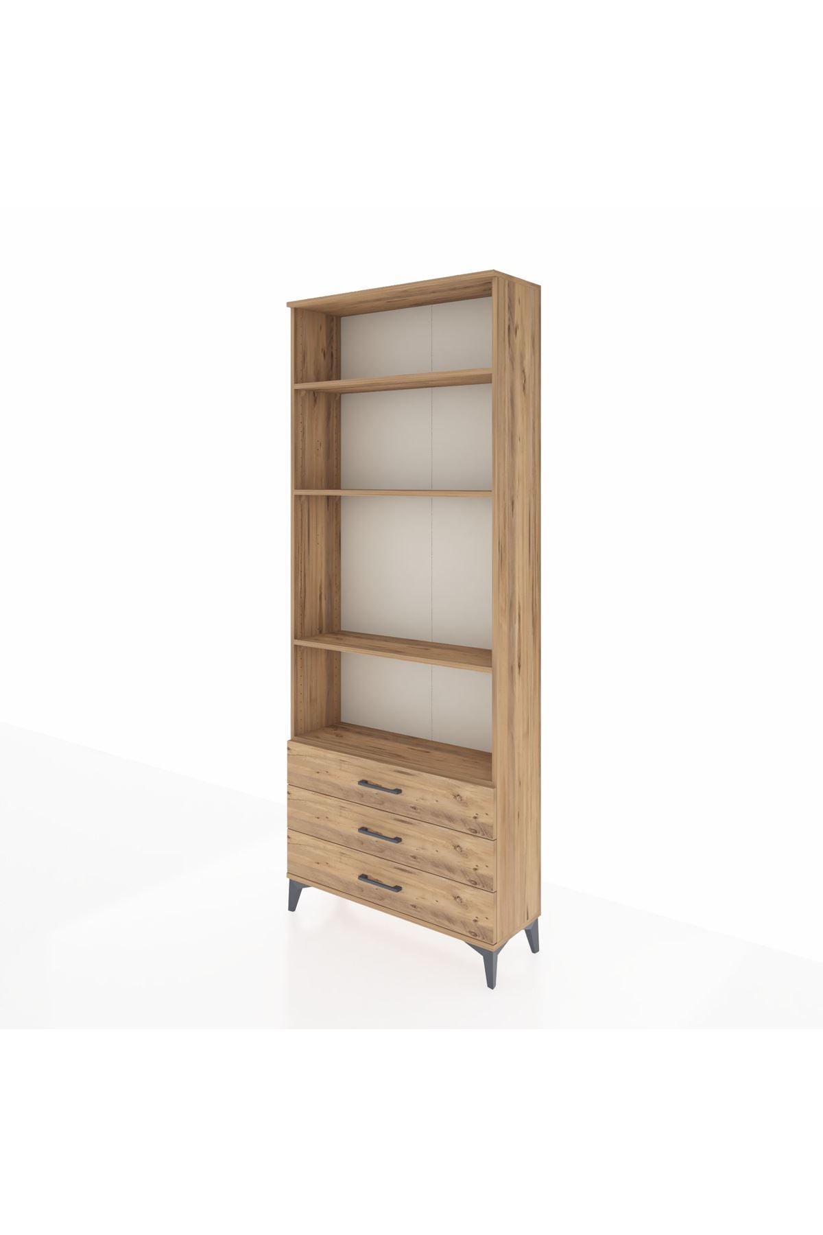 Arges Dolap 4 Raflı 3 Çekmeceli 88x30x221 Çam-Çam