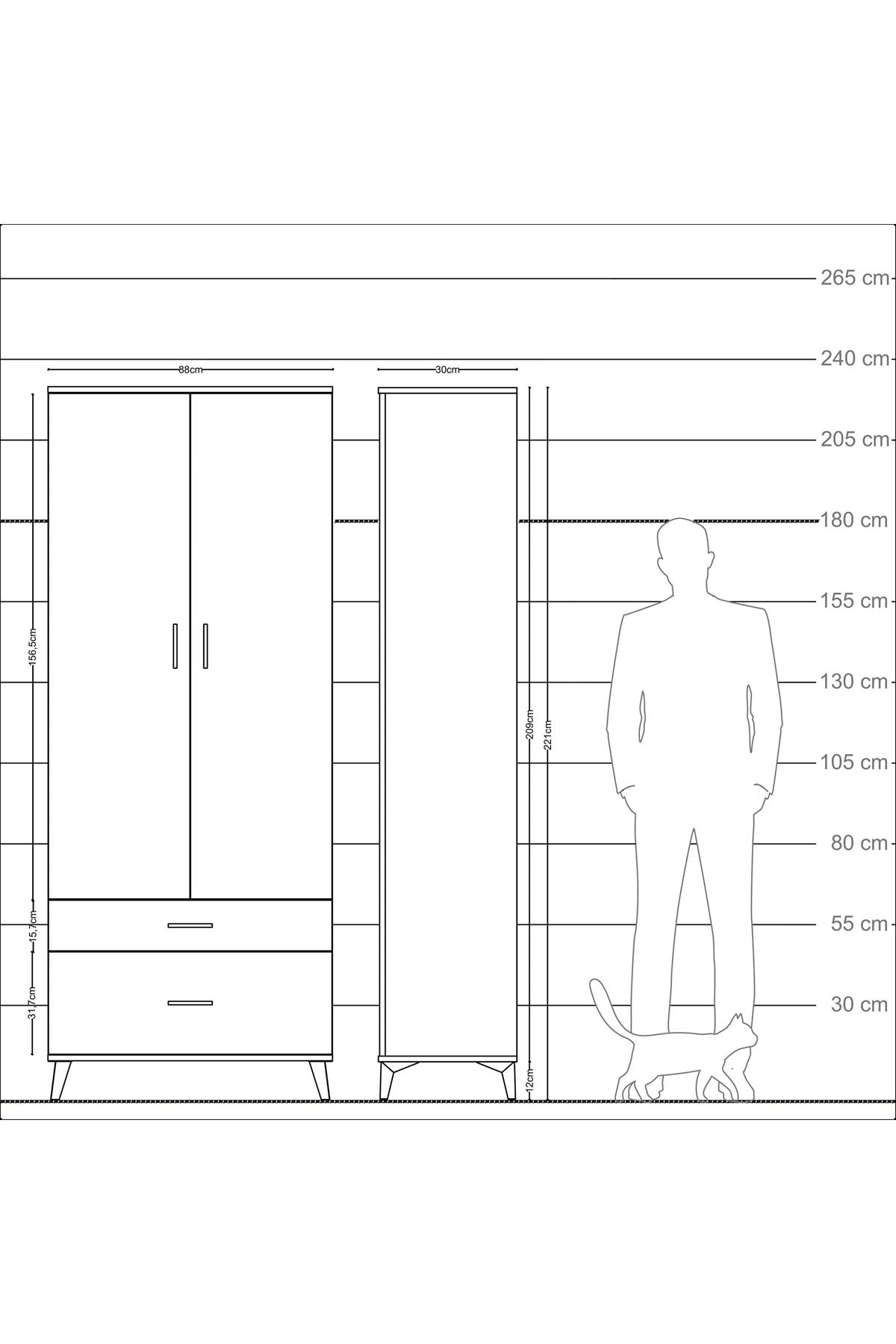 Arges Dolap 2 Raflı 2 Çekmeceli Tek Askılı 88x30x221 Aytaşı-Aytaşı