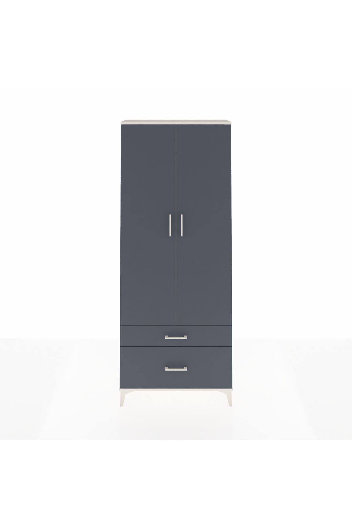Arges Dolap 2 Raflı 2 Çekmeceli Tek Askılı 88x30x221 Aytaşı-Antrasit