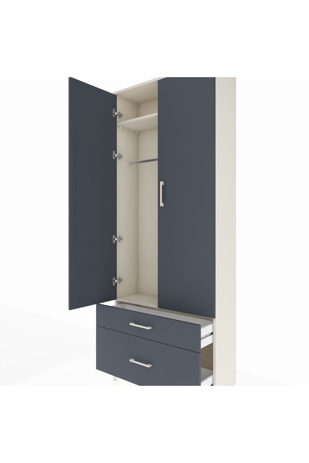 Arges Dolap 2 Raflı 2 Çekmeceli Tek Askılı 88x30x221 Aytaşı-Antrasit