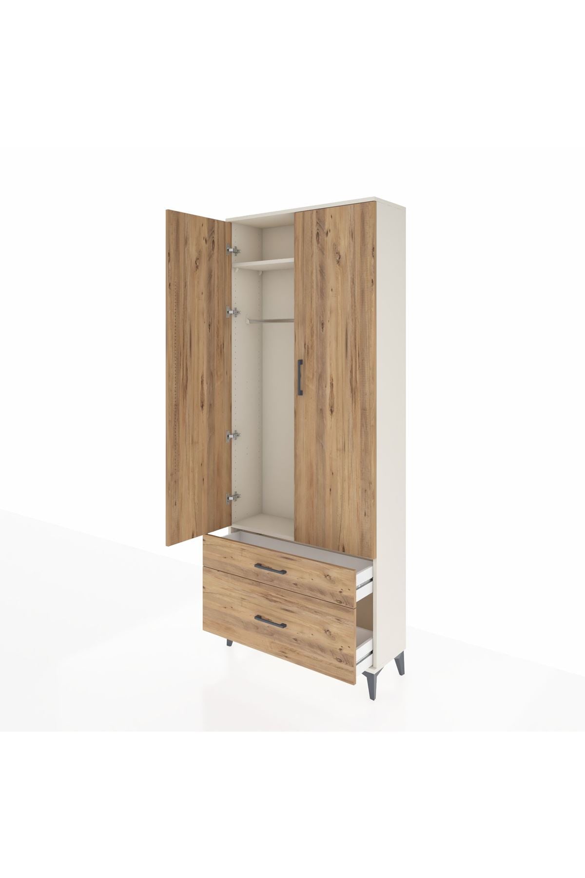 Arges Dolap 2 Raflı 2 Çekmeceli Tek Askılı 88x30x221 Aytaşı-Çam