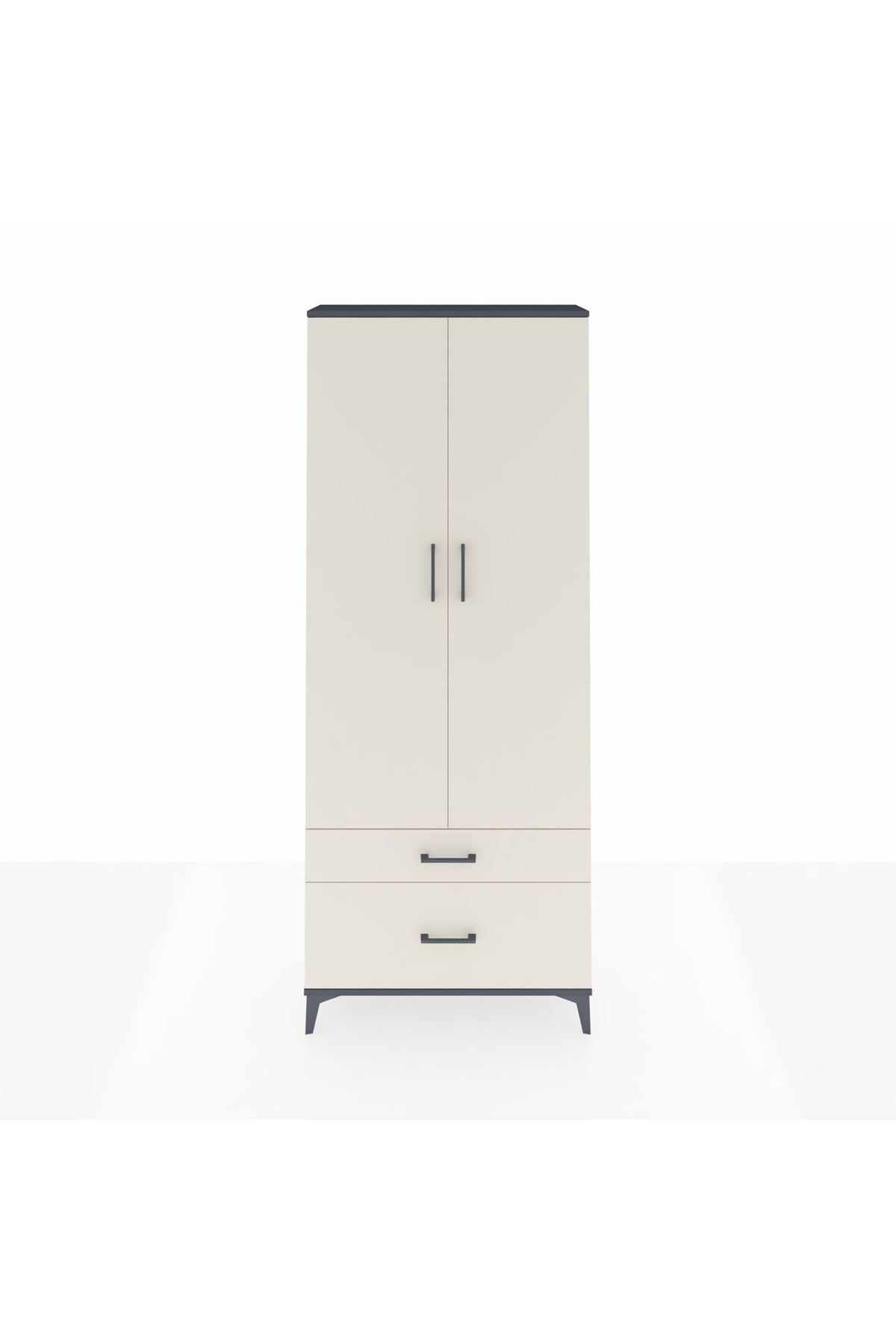 Arges Dolap 2 Raflı 2 Çekmeceli Tek Askılı 88x30x221 Antrasit-Aytaşı