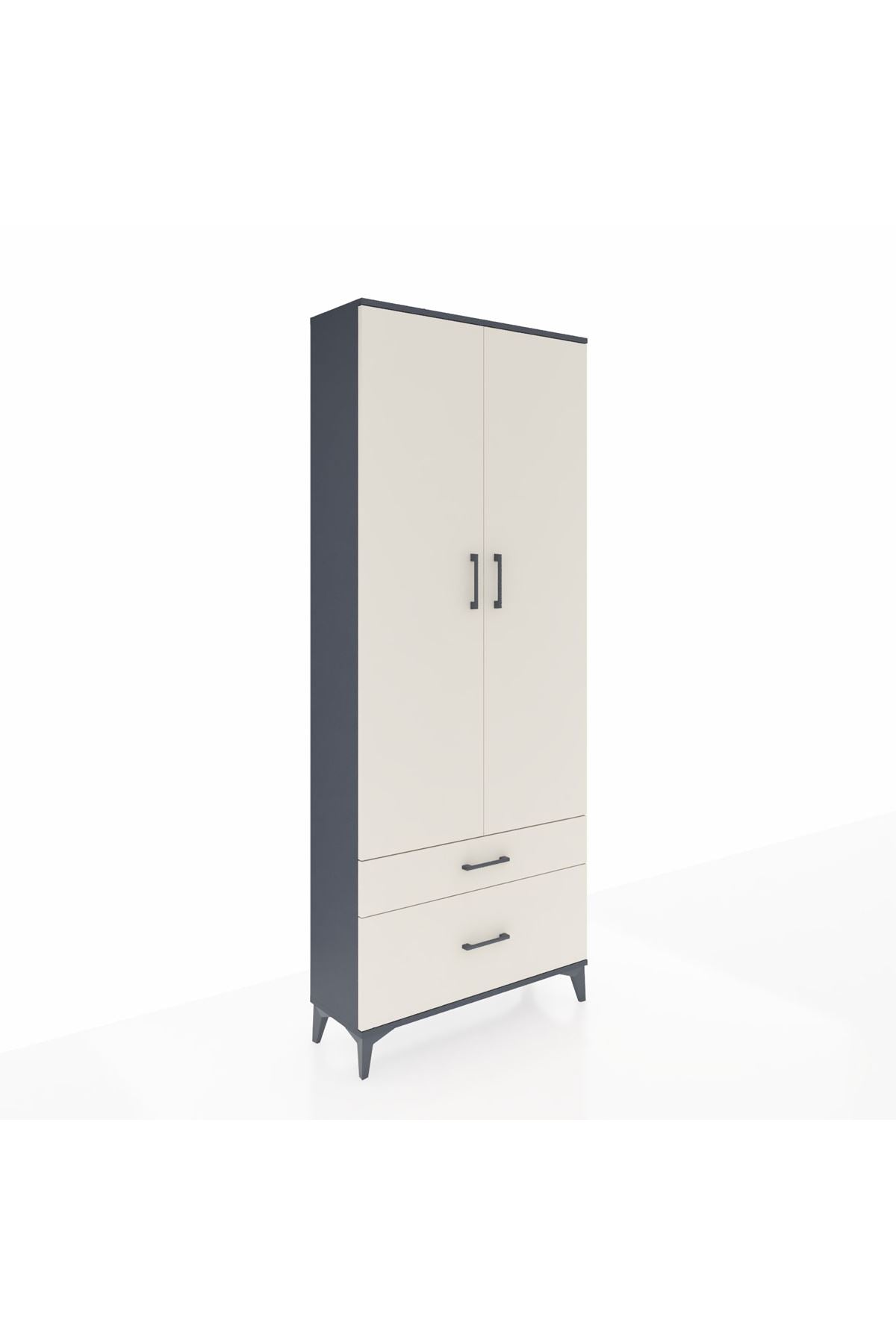 Arges Dolap 2 Raflı 2 Çekmeceli Tek Askılı 88x30x221 Antrasit-Aytaşı