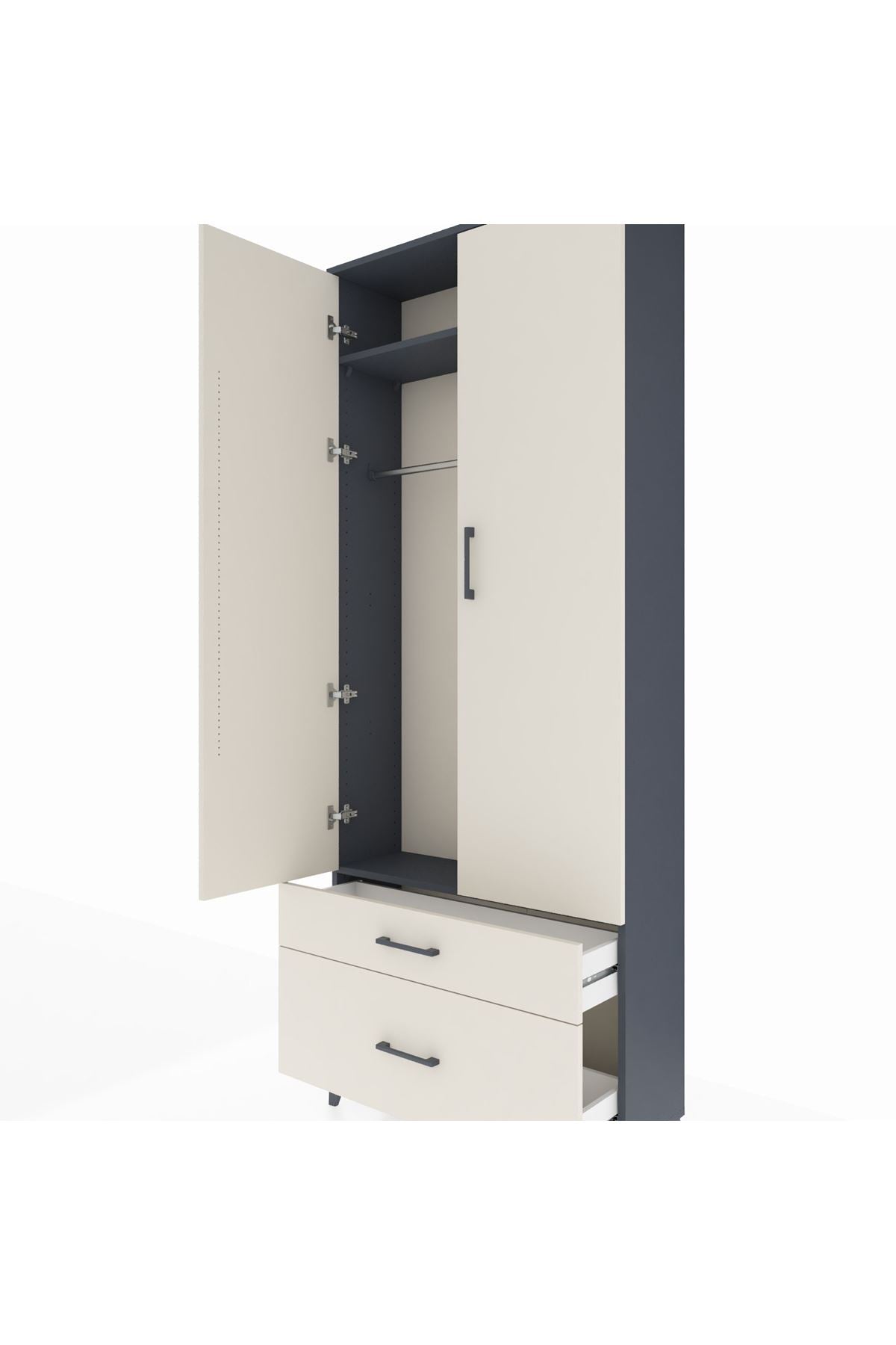 Arges Dolap 2 Raflı 2 Çekmeceli Tek Askılı 88x30x221 Antrasit-Aytaşı